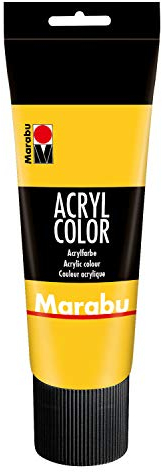 Marabu 12010025021 - Acryl Color mittelgelb 225 ml, cremige Acrylfarbe auf Wasserbasis, schnell trocknend, lichtecht, wasserfest, zum Auftragen mit Pinsel und Schwamm auf Leinwand, Papier und Holz