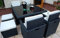 Ragnarök-Möbeldesign PolyRattan - DEUTSCHE Marke - EIGNENE Produktion - 8 Jahre GARANTIE auf UV-Beständigkeit Gartenmöbel Essgruppe Tisch + 4 Stühle & 4 Hocker 12 Polster Schwarz…