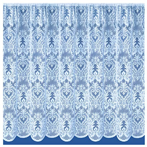 White Net Curtain.(Kent) 45(115cm) Drop in Luxury Victorian Lace Effect Damask Pattern. Sold by the Metre.