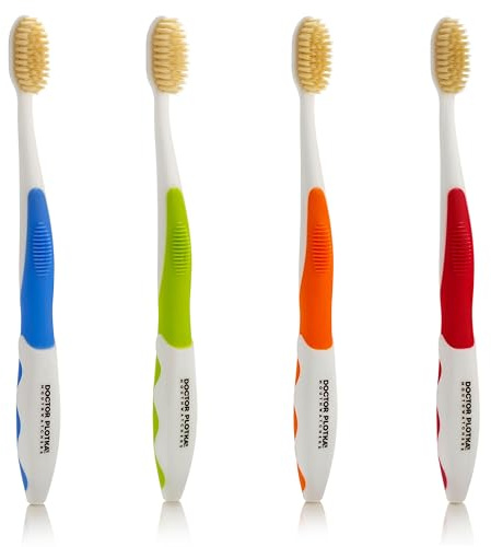 MOUTHWATCHERS Dr Plotkas Soft Bristle Flossing Toothbrush Manual Soft Toothbrush for Adults, Ultra Clean, Good for Sensitive Teeth and Gums, Variety 4 Pack, Colors May Vary