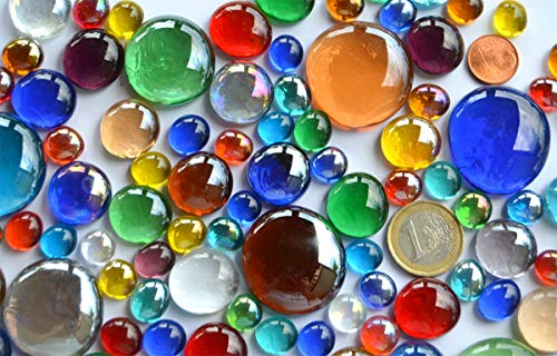 Pépites de verre multicolores 176 g en 3 différentestailles - 1-3 cm - Environ 66 pierres mosaïques de décoration