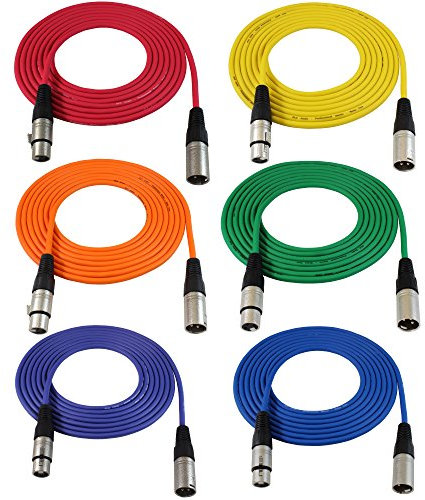 GLS Audio 12ft Patch Cable Cords - XLR Male To XLR Female Color Cables - 12' Balanced Snake Cord - 6 PACK