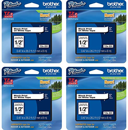 Brother TZe-231 Etikettenband schwarz auf weiß - Schriftband (schwarz auf weiß, Brother, 1,2 cm, 8 m, 1 Stück, 1,2 cm)