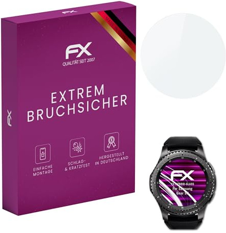 atFoliX Glasfolie kompatibel mit Samsung Gear S3 Displayfolie, 9H Hybrid-Glass FX Schutzpanzer Folie