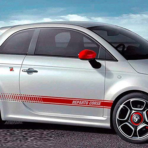 Lollomoto Strisce Reparto Corse per Fiat 500 Abarth Adesivi Stickers Fiancate Auto Strip Decal - Blu Lucido