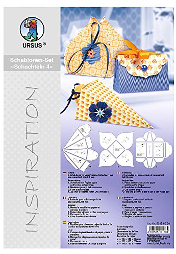 Ursus 55830099 - Inspiration Set Schachteln 4, Geschenkschachteln, 3 Schablonen in 3 verschiedenen Motiven, aus transparenter Folie, Schablonenstärke ca. 0,5 mm, ideal für kleine Geschenke