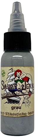 REACH-konforme Sailor Jerry Tattoofarbe Grau (grey) 30 ml. Made in GERMANY und mit Zertifikat, Tätowierfarbe, Tattoo Ink