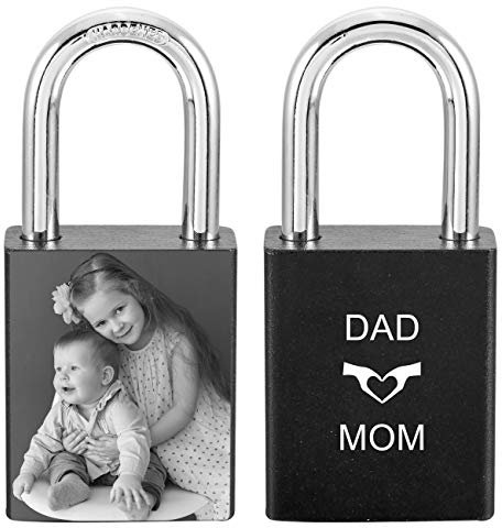 MeMeDIY Personnalisé Love Lock Gravure Photo Image Personnalisée pour Couples Hommes Femmes Copain Amant Amant En Aluminium Mémorial Anniversaire Valentine Pont Cadenas avec Clé (Couleur Noire)