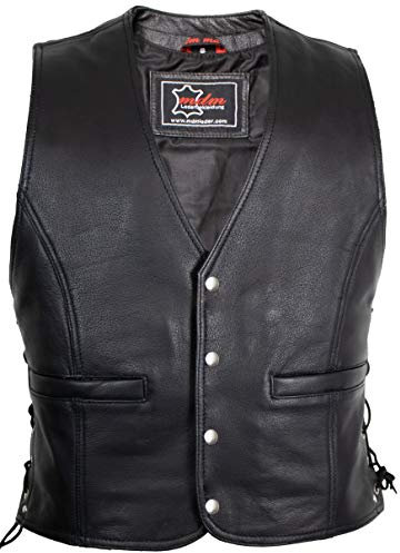 MDM Herren Biker Lederweste, Druckknopf Verschluss, in schwarz (Gr. XL)
