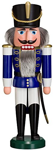Seiffener Volkskunst | Nussknacker aus dem Erzgebirge | Husar mit Säbel 37 cm | Nussknacker Deko Figur | Original Erzgebirgische Volkskunst | 11202/2 | blau