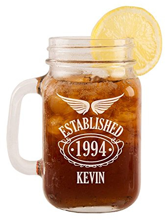 Personalised 21st Birthday Glass Mason Jar for Him, Engraved Glass, Unique Birthday Ideas