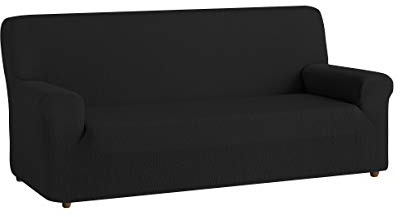 Textilhome Sofa Überzug 3 Sitzer – Moderner Jacquard Sofabezug, Elastische Couch Überzug Sofahusse, Schutz für Hunde & Haustiere, Sofa Cover 180-240 cm. Schwarz