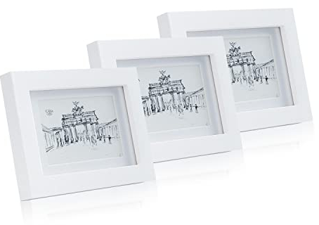 Casa Chic Cadre Photo, Cadre Photo en Bois de 18x13 cm, Cadres photo, Porte Photo Mural, Cadre Decoration Murale Pele Mele, Affichage Vertical/Horizontal, Protection Verre et Passe Partout (Lot de 3)