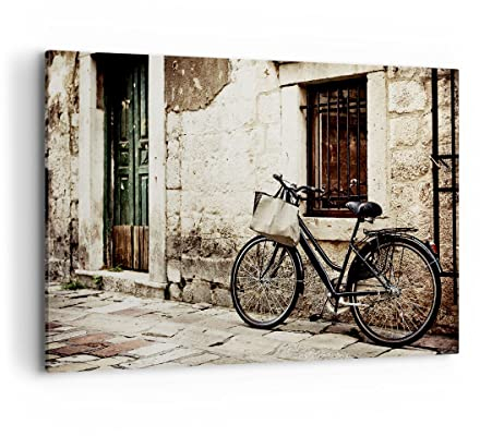 Bilder auf Leinwand 100x70cm Leinwandbild Straße Fahrrad Stadt Ruinen Groß Wanddeko Bild Schlafzimmer Küche Deko Wandbilder Dekoration Wohnzimmer Wall Decor Canvas Wand Kunstdruck Art AA100x70-2667