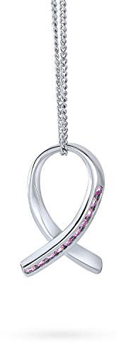 Bling Jewelry Strength And Hope Élégant Collier À Pendentifs En Zircon Cubique CZ Avec Ruban Rose Pour Les Survivantes Du Cancer Du Sein Pour Femmes .925 Argent Sterling