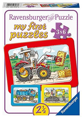 Ravensburger Kinderpuzzle - 06573 Bagger, Traktor und Kipplader - My First Puzzle mit 3x6 Teilen - Puzzle für Kinder ab 2,5 Jahren