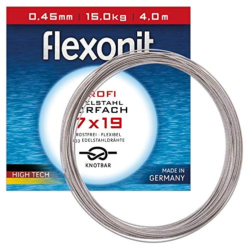 Flexonit Unisex – Erwachsene 10C4050801000446C10 Stahlvorfach Meterware-7x19 Silber 0,45mm 15,0kg 4m, Bunt, Normal