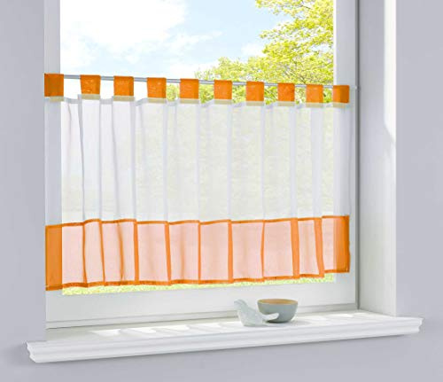 Scheibengardine Voile Gardine Schlaufen mit Bordüre, 50x160 (HxB), Orange, 610700