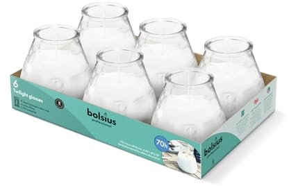 Bolsius - Bougies D'extérieur - 6 Pièces - En Verre - Transparant - Durée de Combustion 70 Heures - Sans Huile de Palme - Combustion Propre - Mèche en Coton
