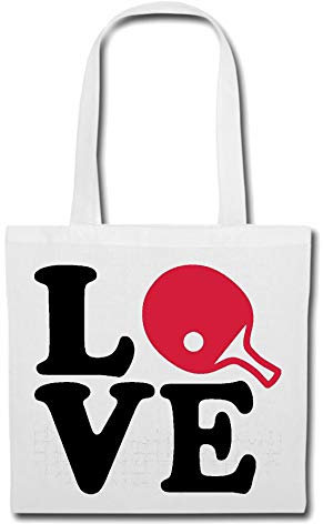 Reifen-Markt Tasche Umhängetasche I LOVE TISCHTENNIS - TISCH TENNIS - PING PONG - TISCHTENNISBALL - TISCHTENNISSCHLÄGER Einkaufstasche Schulbeutel Turnbeutel in Weiß
