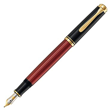 Pelikan Füllhalter Souverän 400, Schwarz-Rot, Feder F (fein), hochwertiger Kolbenfüller im Geschenk-Etui, 904771
