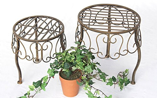 DanDiBo Blumenhocker Metall Braun Rund 2er Set Blumenständer 140129 Beistelltisch Pflanzenständer Klein