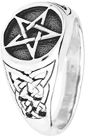 etNox hard and heavy Pentagram Unisex Ring silberfarben M Edelstahl Gothic
