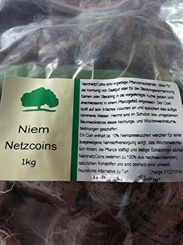 Niem Netz-Coins | Grosspaket | 1 kg ca. 120-160 Stück | Neem | Quell-Tabletten Torf-Quelltöpfe Aussaaterde Anzuchterde