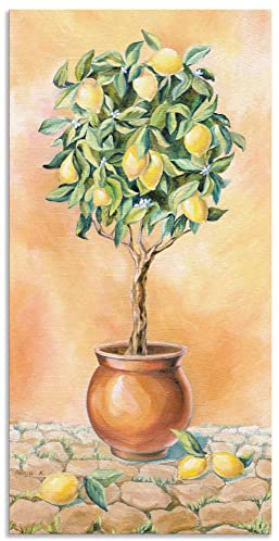 ARTland Wanddeko Wandbild Alu Verbundplatte für Innen & Outdoor Bild 50 x 100 cm Botanik Pflanzen Topfpflanze Malerei Creme Zitronenbaum I A7SX