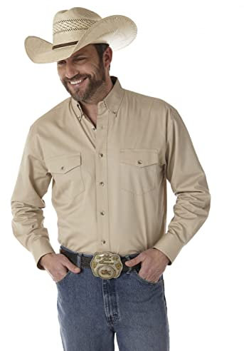 Wrangler Men's Big & Tall Western Long Sleeve Button Work Shirt, Tan, XL