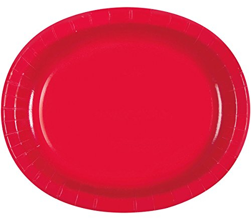 Ruby Red Solid Oval Paper Plates (30cm) Pack of 8 - Elegant & Durable Dinnerware for Parties, Events, and Everyday Use