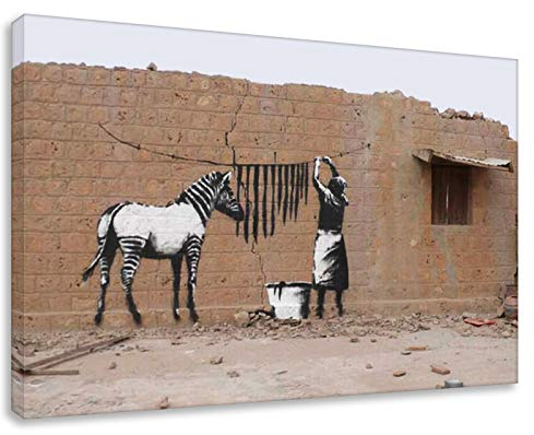 Druck auf leinwand Banksy Graffiti - Bild 60x40cm Zebra ! Bild fertig auf Keilrahmen ! Pop Art Gemälde Kunstdrucke, Wandbilder, Bilder zur Dekora (40x60cm)