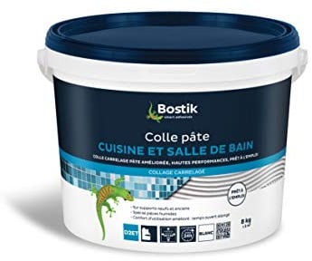 Colle Carrelage BOSTIK Cuisine et Salle de Bain - Pâte - D2ET Blanc - 8 kg - Prêt à l'emploi