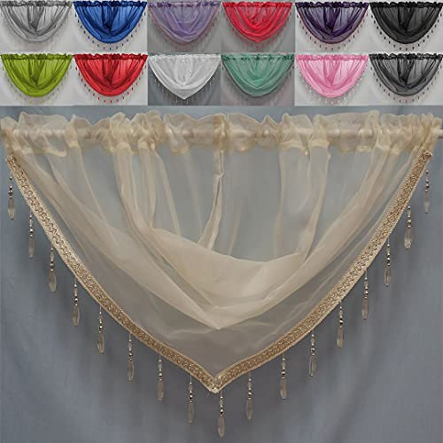 John Aird Crystal Beaded Voile Curtain Swag (Cream)