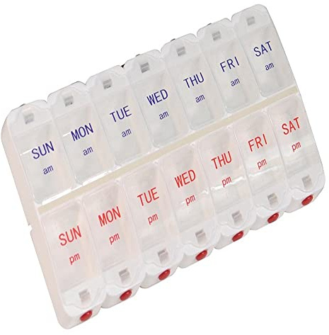 7 Day Pill Dispenser Tablet Box Organiser 2 Clearly Marked Compartments per Day, AM and PM for those who take many Tablets Every Day Easy Medication Management and Organisation Ideal for Travel
