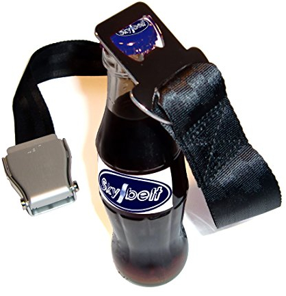 Skybelt Flugzeuggürtel Silber/Schwarz m. Flaschenöffner Airline Seatbelt Gürtel