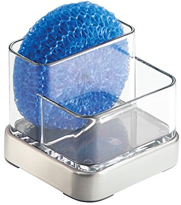 iDesign Forma rangement évier - petit porte-éponge en plastique et métal - transparent et argenté