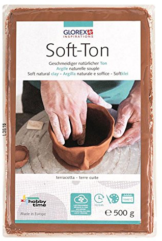 GLOREX 6 8075 137 - Soft Ton terracotta 500 g, natürlicher, besonders weicher und geschmeidiger Ton, lufthärtend und für Brennofen geeignet, sehr gut für Kinder geeignet