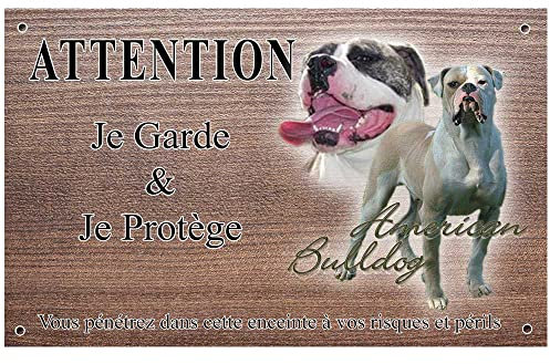 Pets-Easy.com Panneau Attention au Chien personnalisée Bulldog américain - pré percée et vis comprises. De 30 cm à 15 cm…