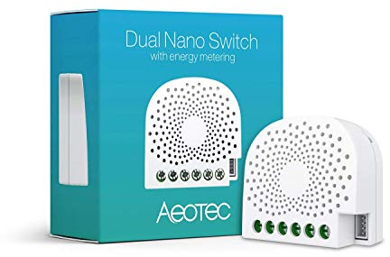 AEOTEC Dual Nano Switch ON/off Controller con Misurazione della Potenza, 2 Interruttori, Z-Wave Plus, in-Wall, Funziona con Alexa