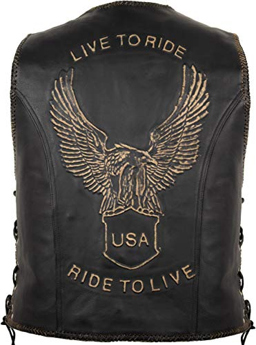 Lederweste mit aufwendiger Adler-Prägung, LIVE to Ride Motiv (4XL)