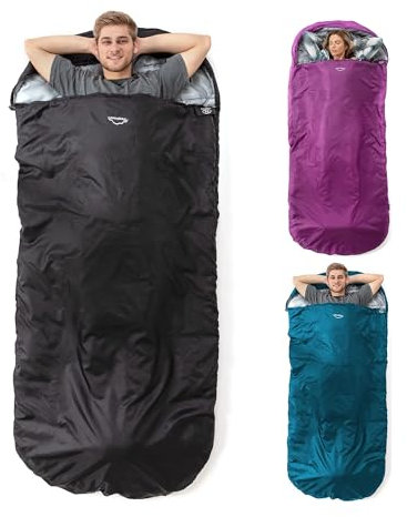 Highlander Breiter Schlafsack Big XL Extra großes Pod-Design, perfekt für Camping, Übernachtungen und Festivals - Leichte Einzeltaschen für Erwachsene Juniors Kids Sleephaven (Black)