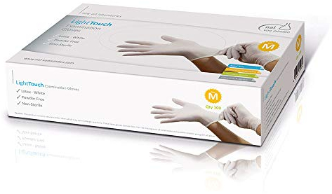 Light Touch Latexhandschuhe - 100 Stück - Größe M - puderfrei - unsteril - weiß - Einweghandschuhe - Einmalhandschuhe - Kochhandschuhe - Handschuhe Einweg