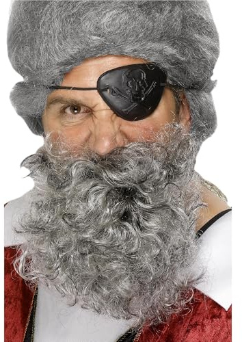 Smiffys Piraten-Bart, Hellgrau, Nylon, Deluxe Halloween