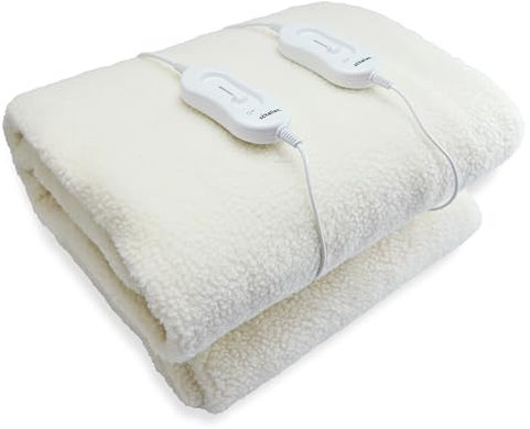 Schallen Premium Comfort Electric Heated Blanket, Remote Control with 3 Heat Settings (Double, Soft Fleece Electric Blanket), Warm White
