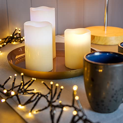 hellum LED Kerzen mit Timerfunktion 3er Set RGB mit Batterie (9xAAA) innen | Kerzen mit Fernbedienung mit Farbwechsel in versch. Größen 10/12,5/15x7,5cm (HxØ), Kerzen batteriebetrieben bunt 571950