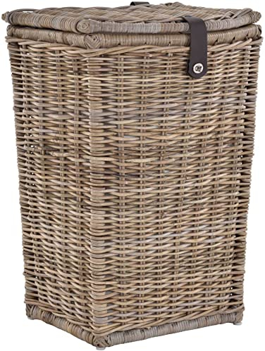 Hoher Wäschekorb in moderner, bauchiger Optik aus naturbelassenem grauem Rattan (Groß)