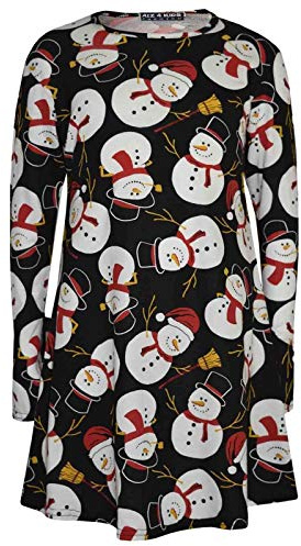 A2Z 4 Kids Girls Christmas Santa Print Swing Dress Long Sleeve 1-13Y | Soft Festive Outfit for Holiday Parties and Everyday Winter Wear