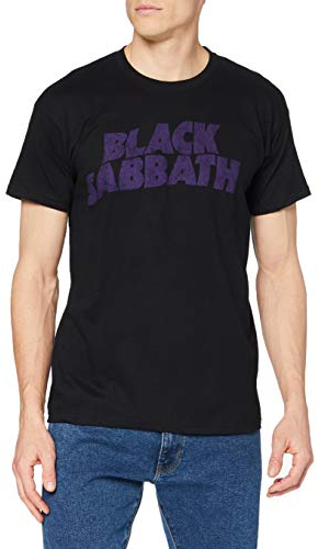 Black Sabbath Men's Wavy Logo Vintage Short Sleeve T-Shirt, Black, X-Large
