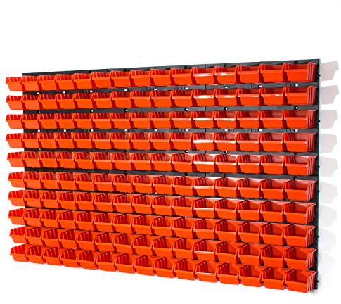 Set of 150 XS size IN-Box storage bins and wall mounted louvre